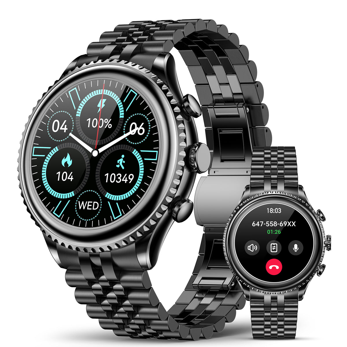 2026 Luxury Smart Watch for Men, Rotating Dial (Axe-Cut Bezel) Smartwatch, 1.32" AMOLED Display, Heart Rate, Blood Pressure, SpO2, Sleep Monitor, Stainless Steel Build, Compatible with Android and iOS