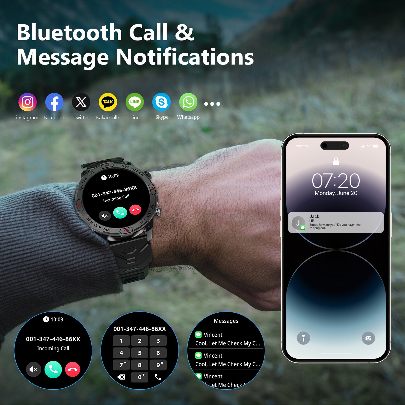 KC86 Smart Watch for Men with LED Flashlight, 1.43" AMOLED Display, Outdoor Smartwatch with Compass/Altitude/Air Pressure