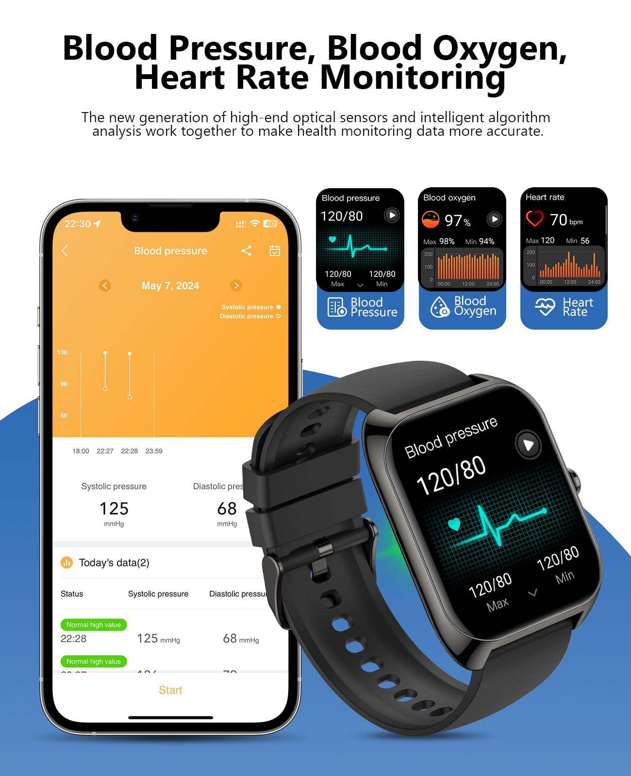 P113 Smart watch(Bluetooth Answer/Make Call), 2.02" Smartwatch with Blood Pressure Blood Oxygen Heart Rate Sleep Monitor