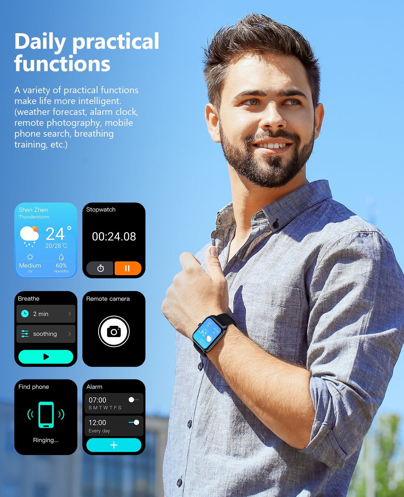 P113 Smart watch(Bluetooth Answer/Make Call), 2.02" Smartwatch with Blood Pressure Blood Oxygen Heart Rate Sleep Monitor