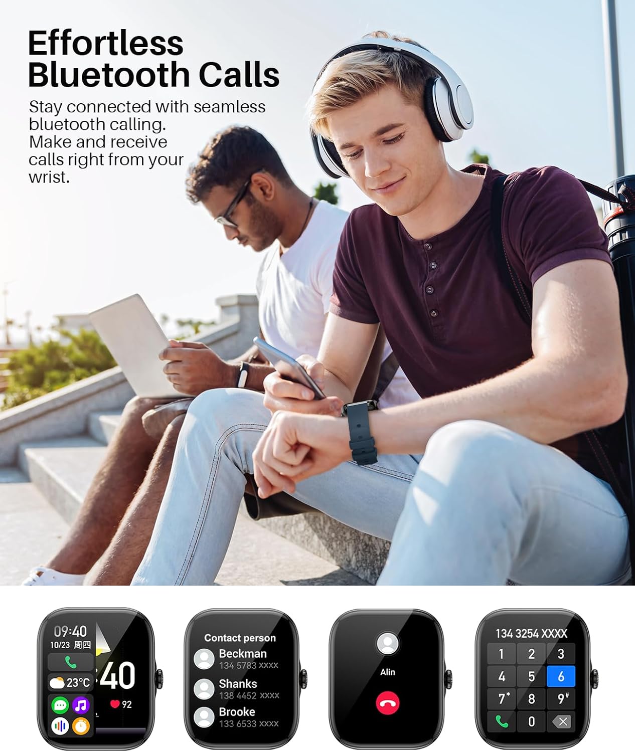 P72 Waterproof Smart Watch for Men and Women, Compatible with Android iPhone,1.9-inch Touch Screen Fitness Tracker