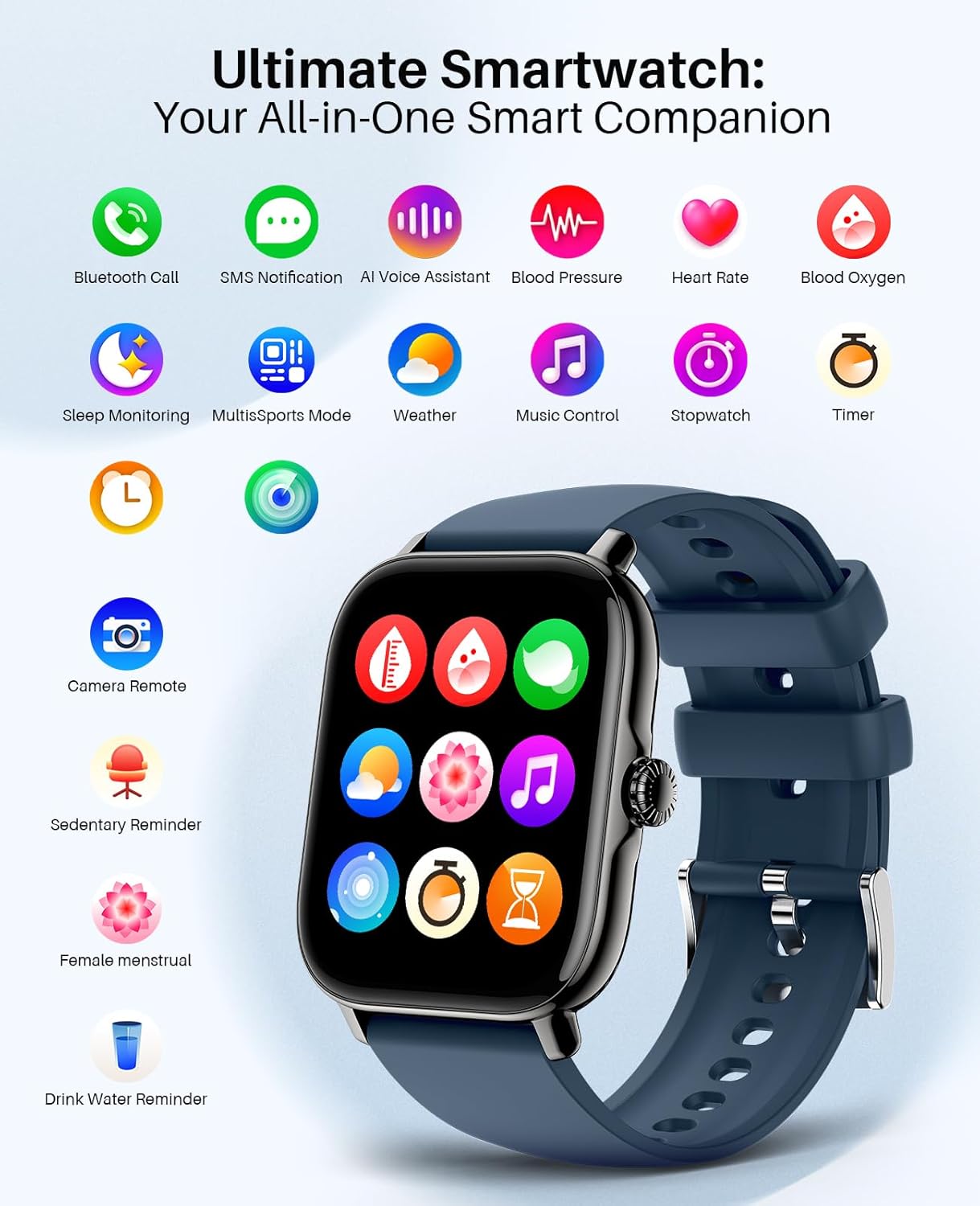 P72 Waterproof Smart Watch for Men and Women, Compatible with Android iPhone,1.9-inch Touch Screen Fitness Tracker