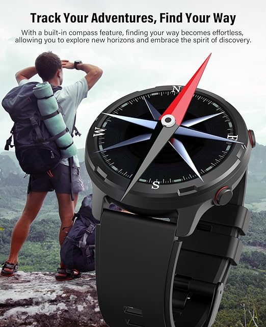S47 GPS Smart Watch for Men women, Outdoor Fitness Tracker Watch with Compass, Pedometer, Heart Rate, Blood Oxygen, Sleep Monitor