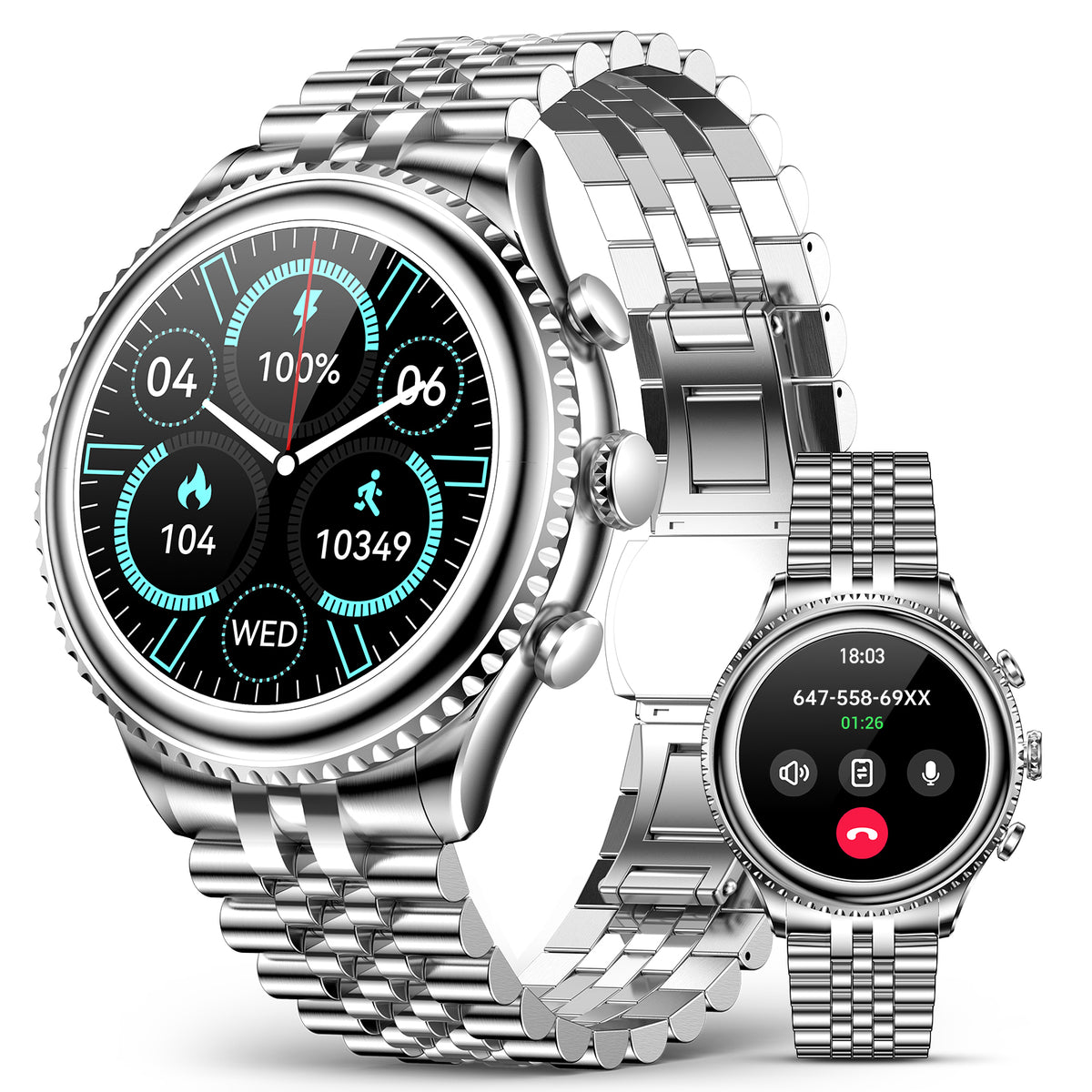 2026 Luxury Smart Watch for Men, Rotating Dial (Axe-Cut Bezel) Smartwatch, 1.32" AMOLED Display, Heart Rate, Blood Pressure, SpO2, Sleep Monitor, Stainless Steel Build, Compatible Android and iOS