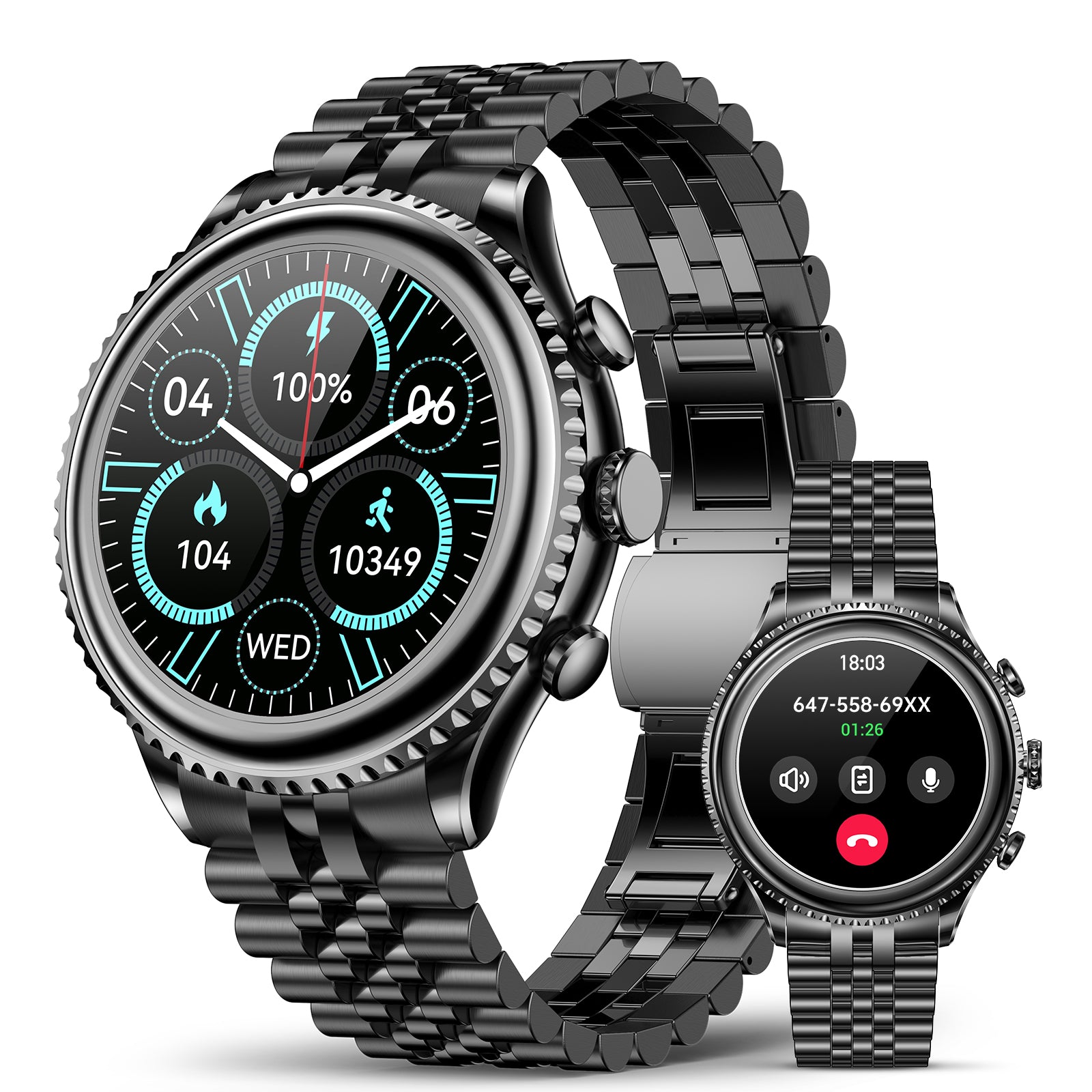 2026 Luxury Smart Watch for Men, Rotating Dial (Axe-Cut Bezel) Smartwatch, 1.32" AMOLED Display, Heart Rate, Blood Pressure, SpO2, Sleep Monitor, Stainless Steel Build, Compatible Android and iOS