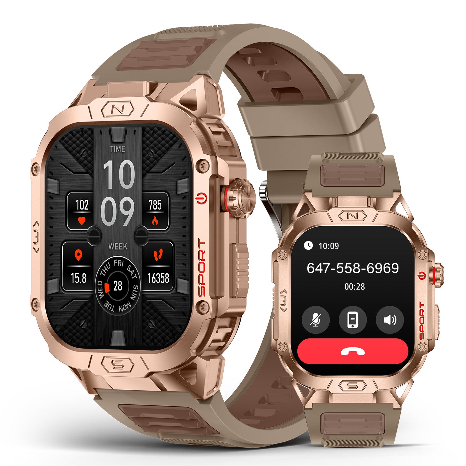 H69 Military Grade Smart Watch for Men LED Flashlight, Heart Rate Oxygen Blood Sleep Monitor, 500mAh Large Capacity Battery, Waterproof Rugged Fitness Tracker Compatible with Android and iOS Phone