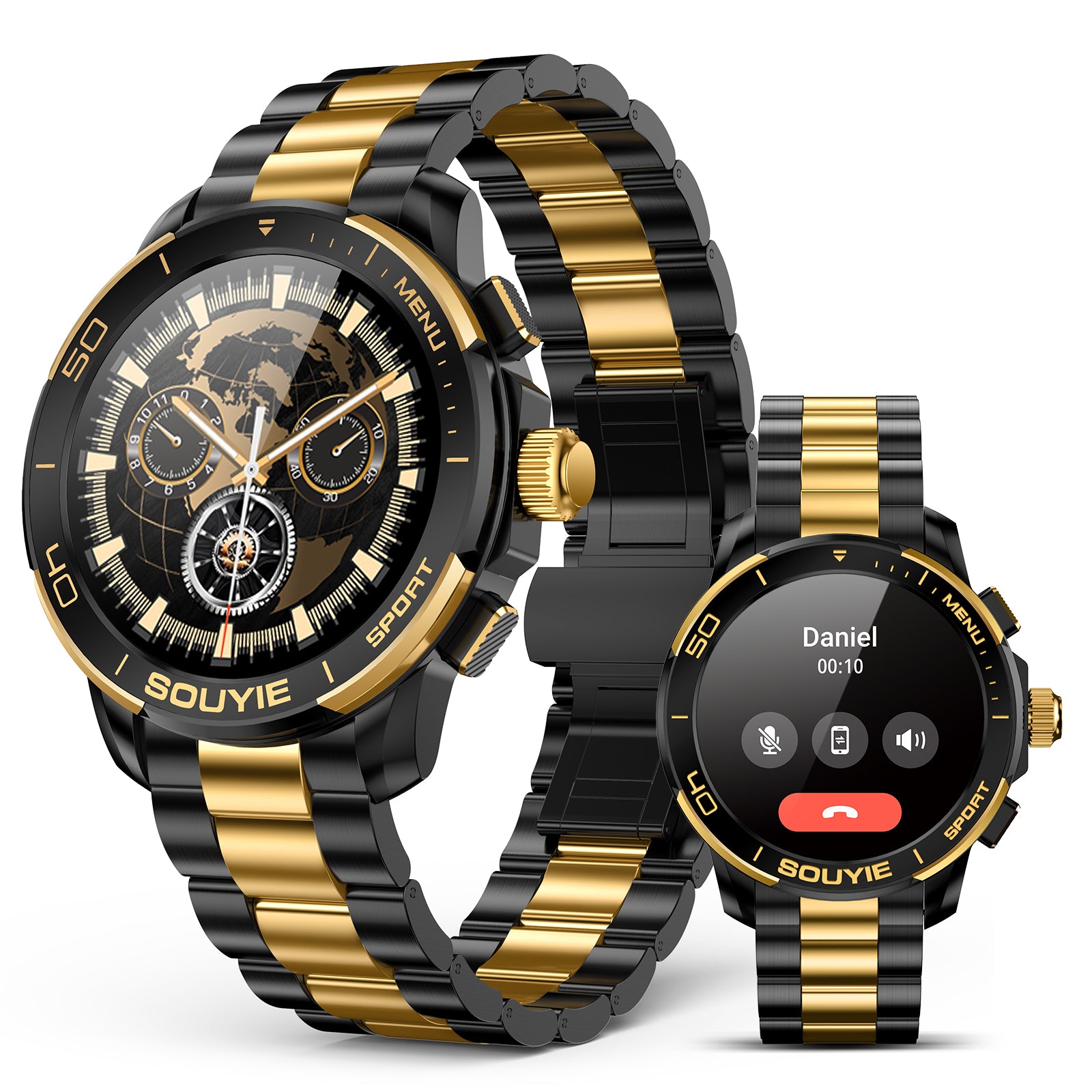 SOUYIE SW-7 Lux Smart Watch for Men, High-Gloss Ceramic Bezel & Two-Tone Steel, 1.43" AMOLED Display, AI GPT Voice Assistant, Bluetooth Calls, Health Monitor, 100+ Sports Modes, Compatible iOS Android