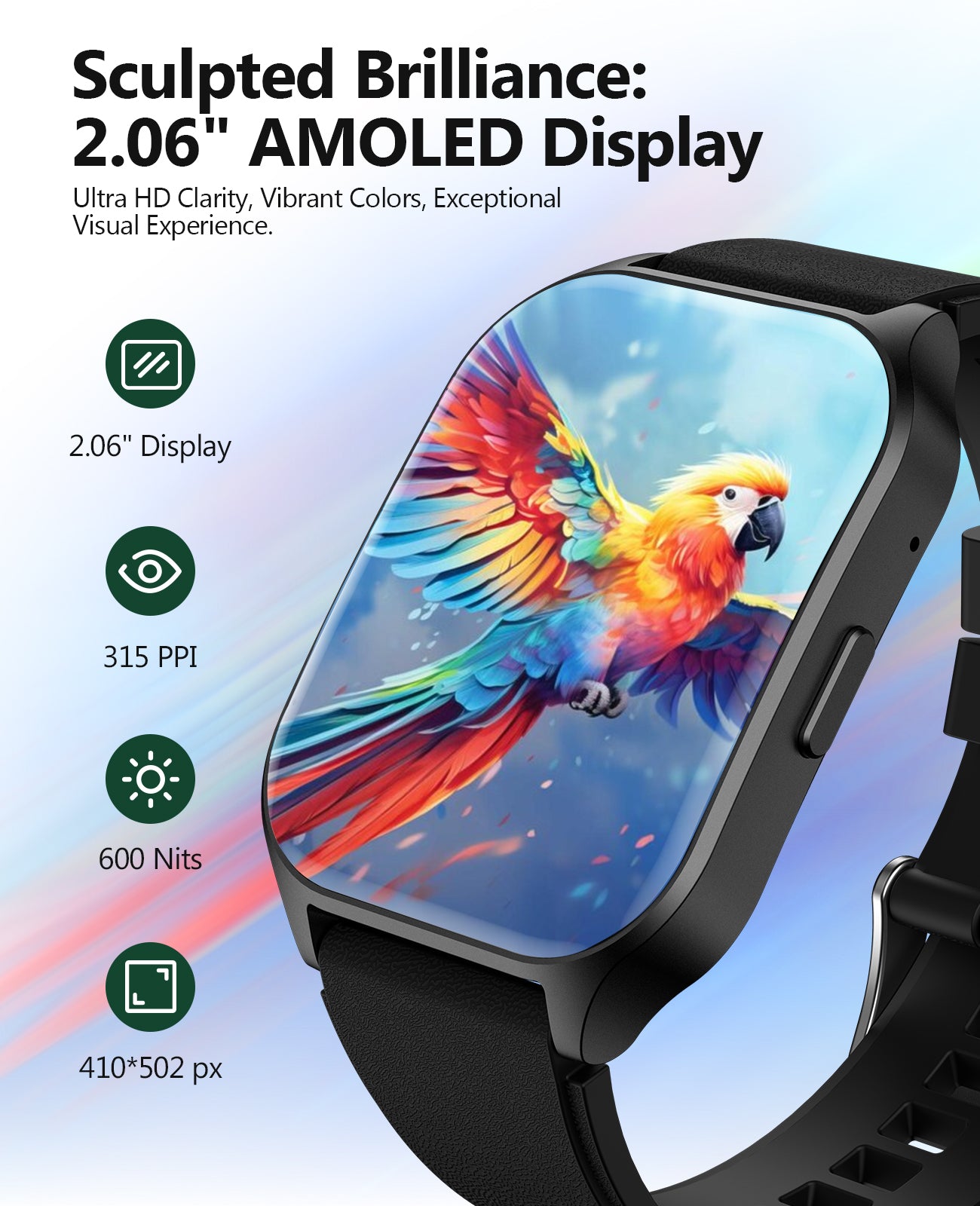 P109 2.06" Curved AMOLED Screen Smartwatch for Men Women, 100+ Sport Modes Fitness Tracker, Heart Rate Sleep SpO2 Monitor