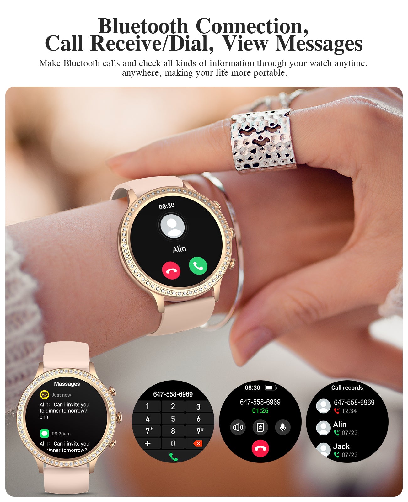 I70 Smart Watches for Women (Answer/Make Calls), 1.32 Display, Smartwatch for Android iOS Phones, Pedometer Monitor
