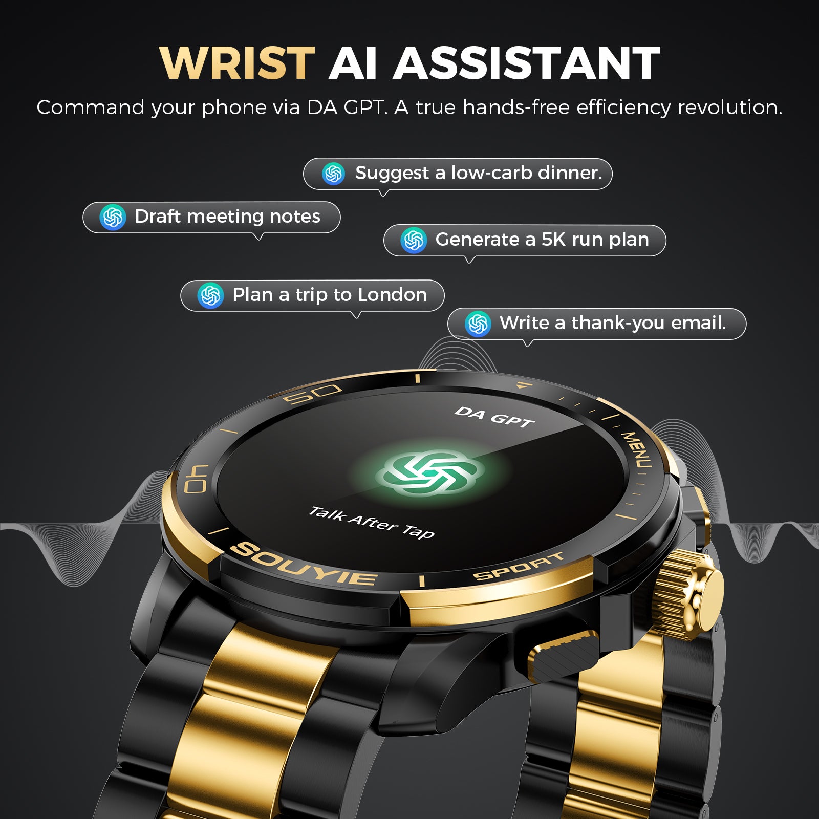 SOUYIE SW-7 Lux Smart Watch for Men, High-Gloss Ceramic Bezel & Two-Tone Steel, 1.43" AMOLED Display, AI GPT Voice Assistant, Bluetooth Calls, Health Monitor, 100+ Sports Modes, Compatible iOS Android