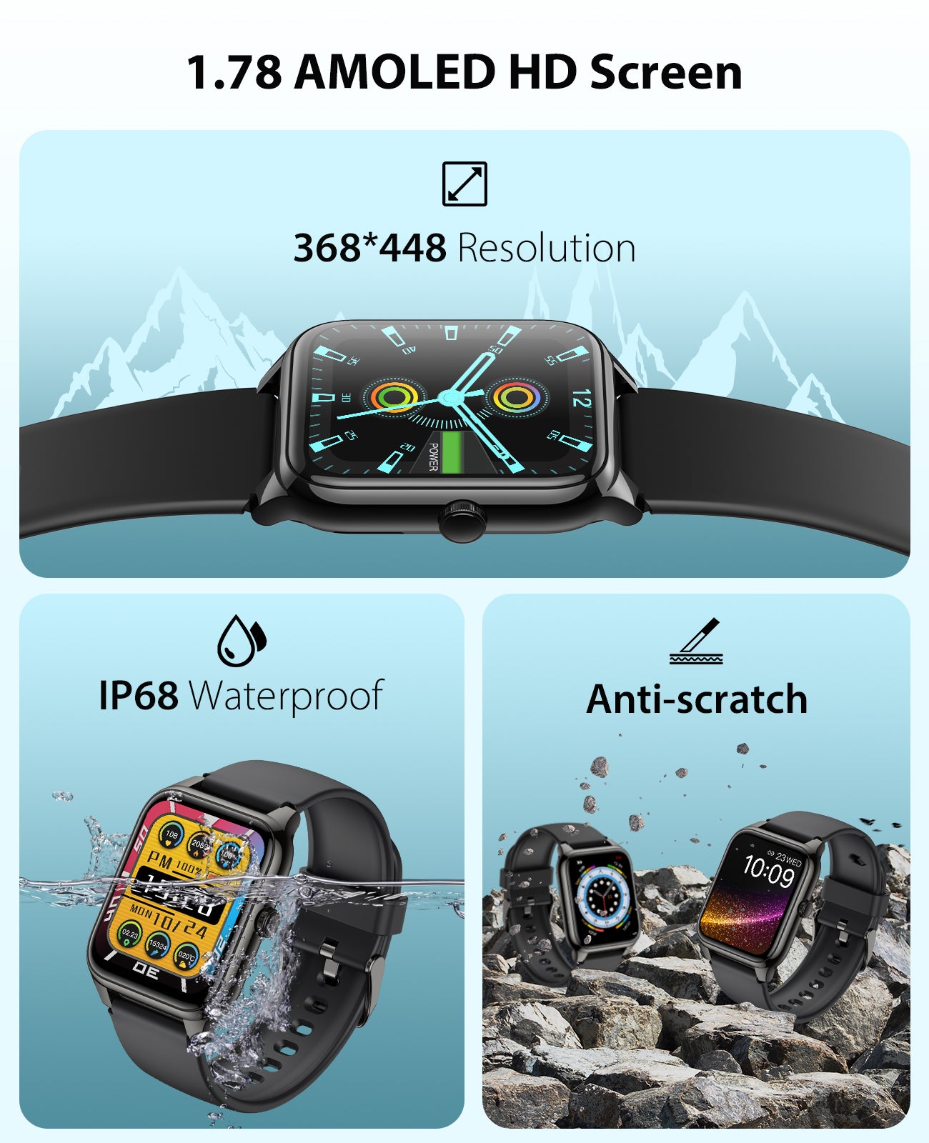 1.78" AMOLED 368*448 HD Waterproof Screen Smart Watch, 69 Sports Modes Fitness Tracker with Heart Rate, Blood Pressure