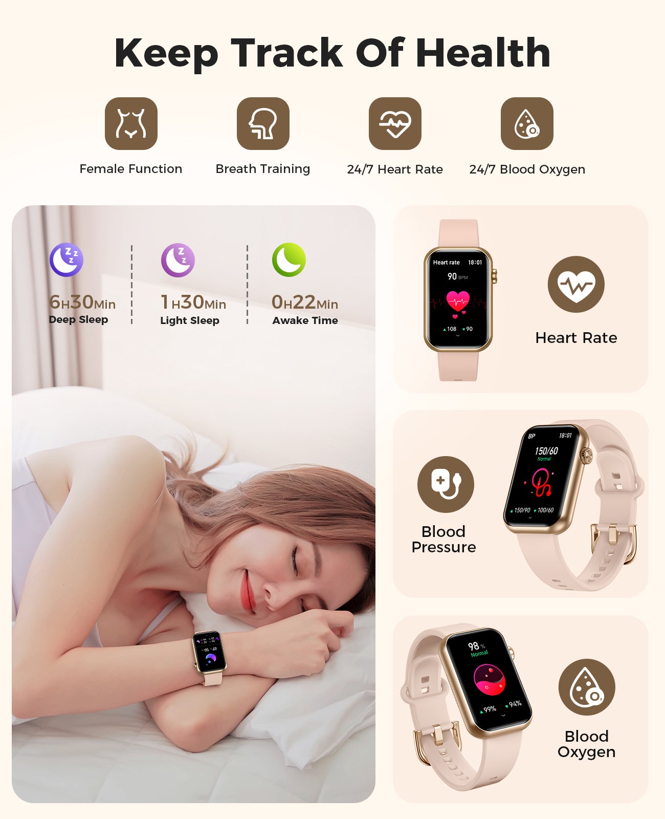 H38 Smart Watch Fitness Tracker (Answer/Make Calls), 24/7 Heart Rate Spo2 Blood Pressure Monitor Sleep Tracker, 114 Sports Modes Calorie Step Tracker Pedometer, Waterproof Activity Tracker for Women