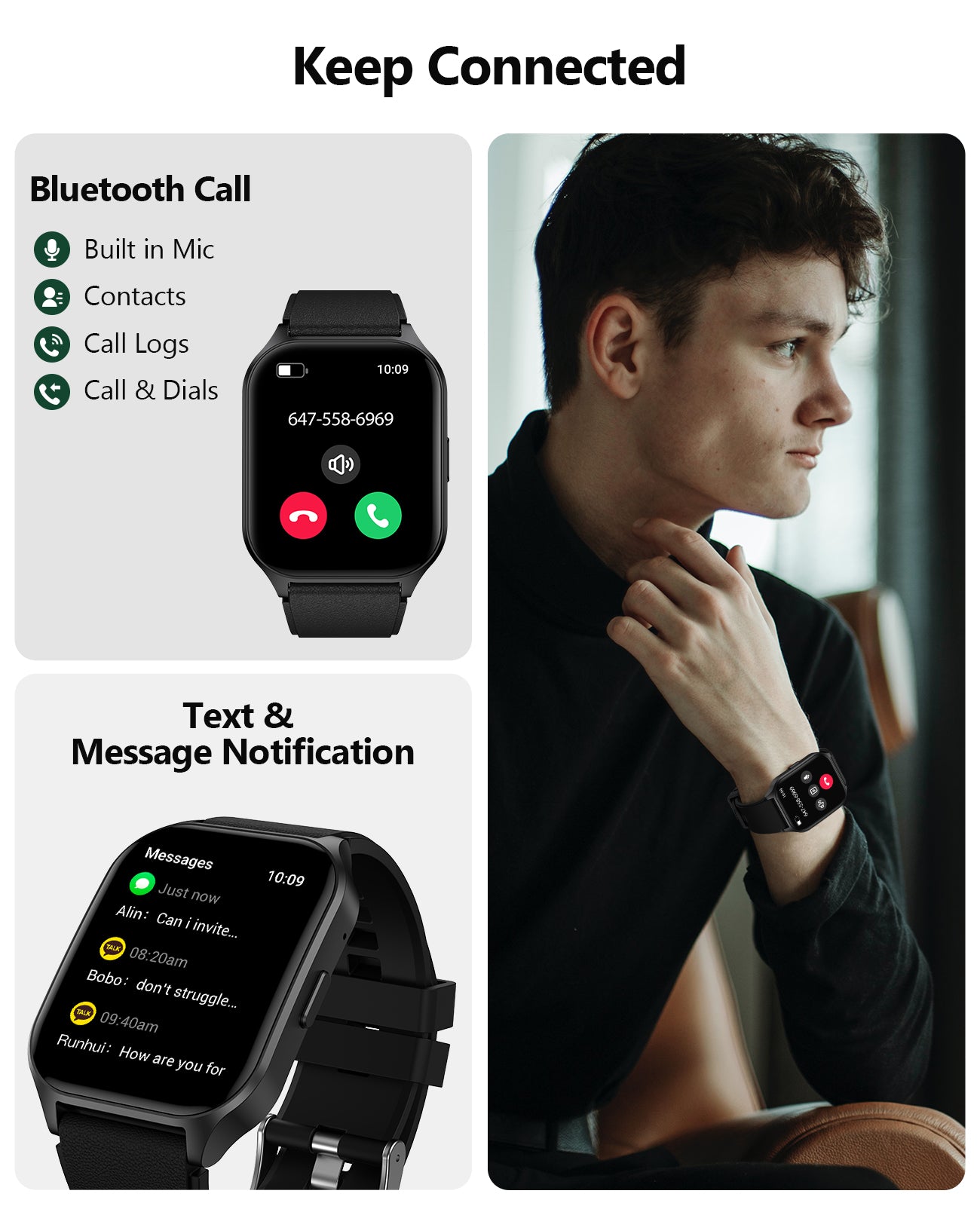 P109 2.06" Curved AMOLED Screen Smartwatch for Men Women, 100+ Sport Modes Fitness Tracker, Heart Rate Sleep SpO2 Monitor