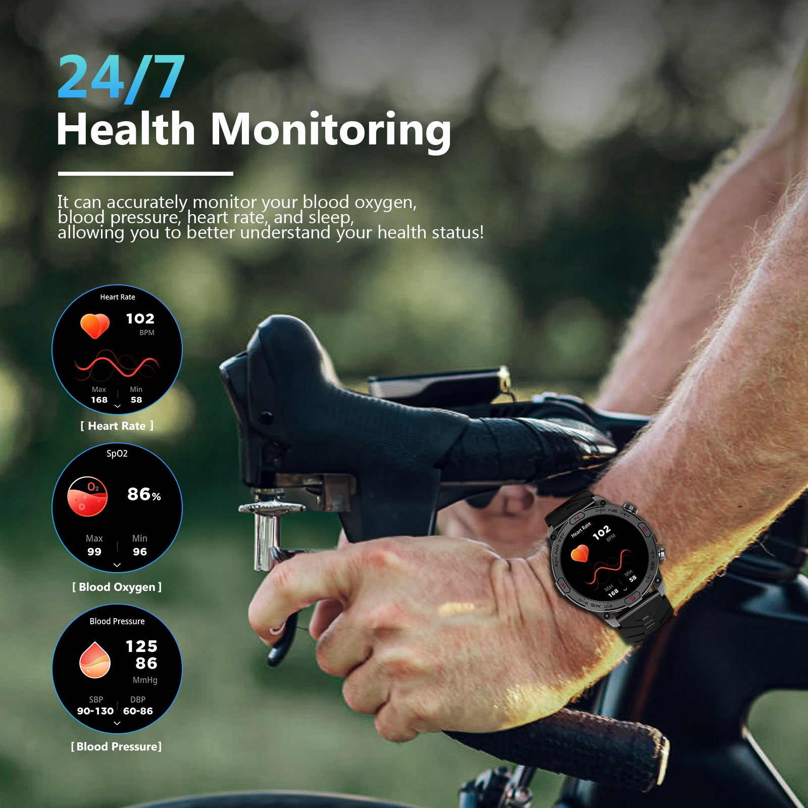 KC86 Smart Watch for Men with LED Flashlight, 1.43" AMOLED Display, Outdoor Smartwatch with Compass/Altitude/Air Pressure