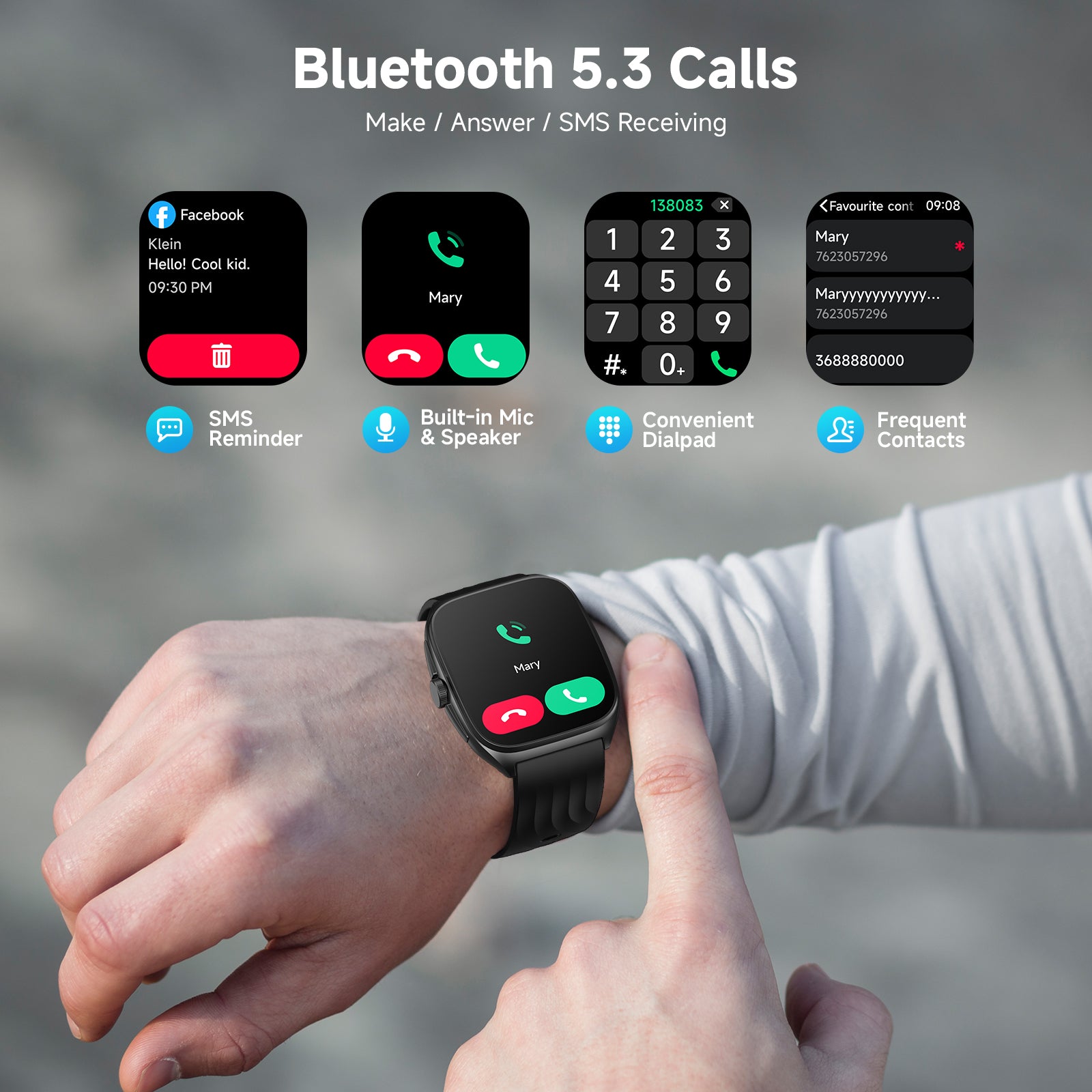 GTX19 Smart Watch with SOS, 1.85" AMOLED Display Fitness Tracker, Heart Rate Blood Oxygen Sleep Monitor for Men Women, IP68 Waterproof Sport Watch, Answer/Make Calls, Compatible with Android iPhone