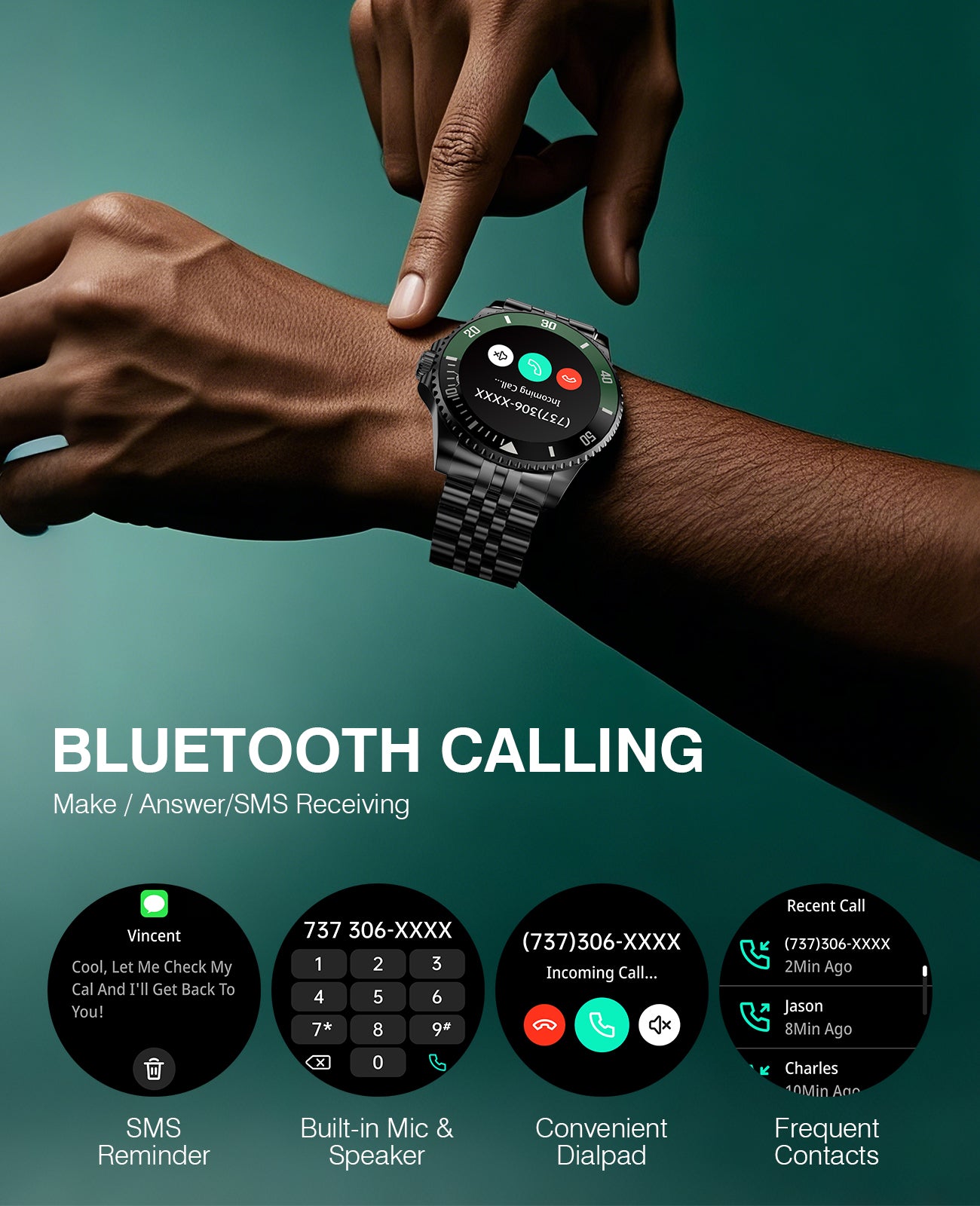 H66 2025 DA GPT Smart Watch for Men, Heart Rate, Blood Pressure, Blood Oxygen, Sleep Monitor, 107 Sports Modes, 1.19-inch AMOLED Display, Waterproof Round Watch, Compatible Android and iOS