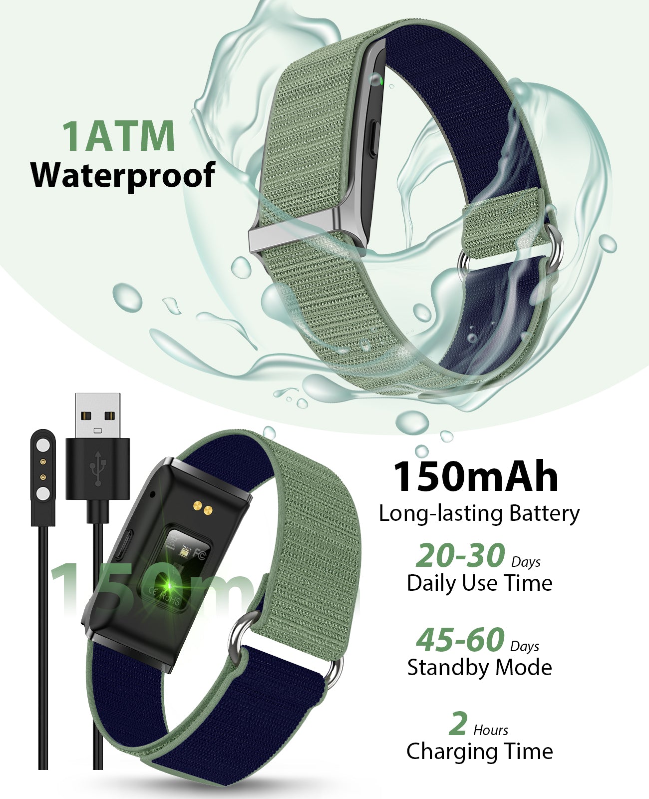 H59 Smart Bracelet, Wearable Activity & Fitness Tracker Band, 24H Sleep Tracker, All-Day Continuous Heart Rate Blood Pressure Stress HRV Monitor, 120+ Sport Modes Smart Wristband with 2 Bands, Free APP