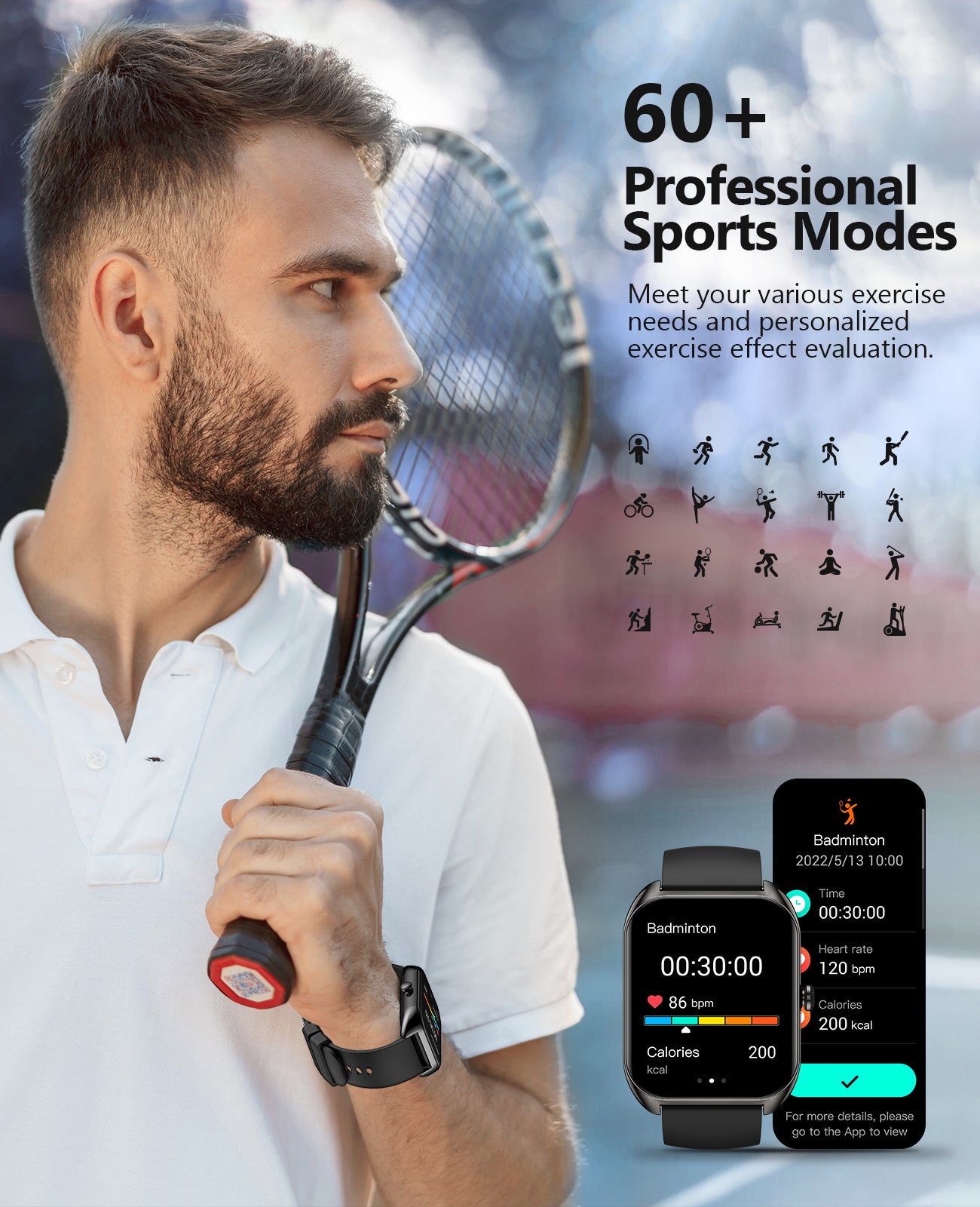 P113 Smart watch(Bluetooth Answer/Make Call), 2.02" Smartwatch with Blood Pressure Blood Oxygen Heart Rate Sleep Monitor