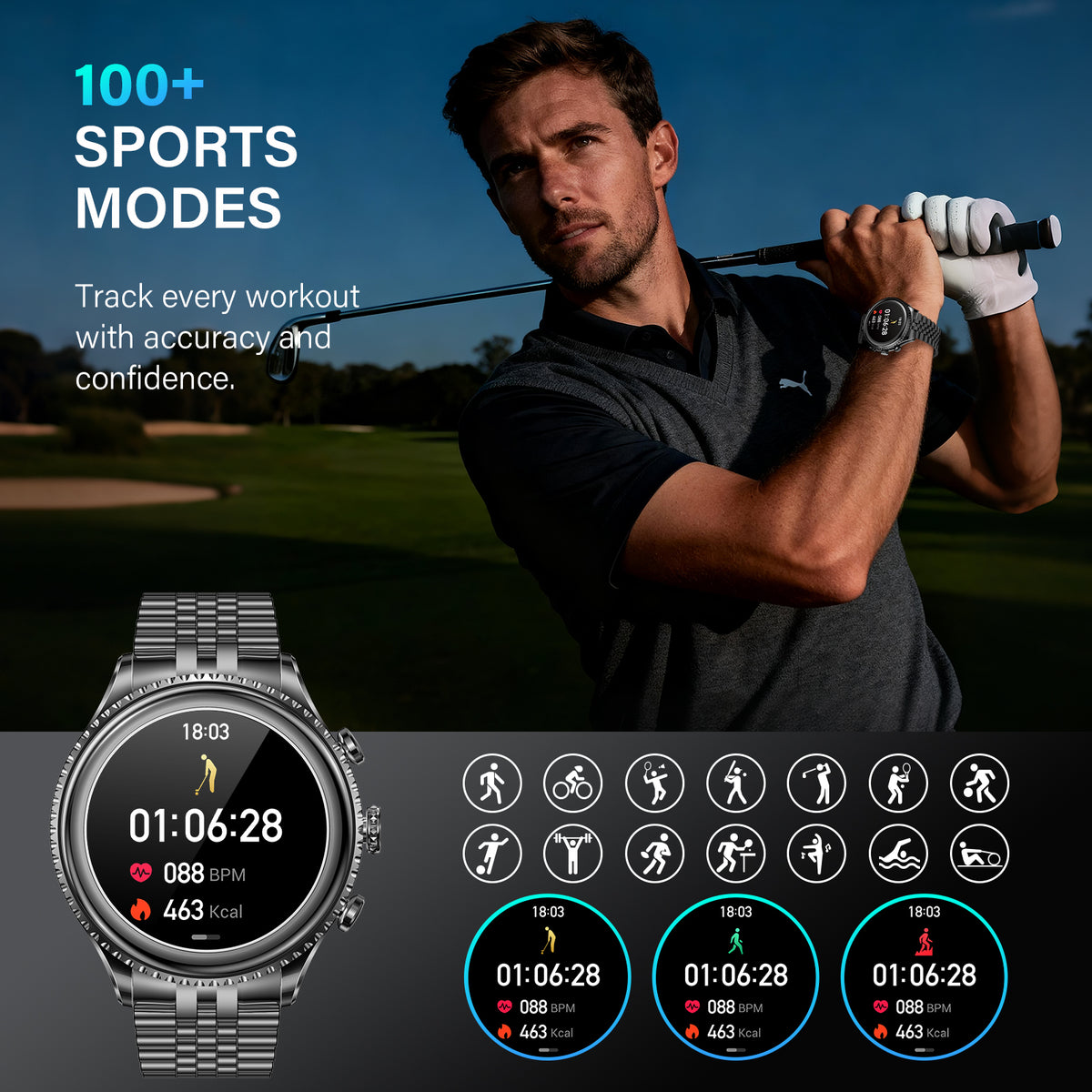 2026 Luxury Smart Watch for Men, Rotating Dial (Axe-Cut Bezel) Smartwatch, 1.32" AMOLED Display, Heart Rate, Blood Pressure, SpO2, Sleep Monitor, Stainless Steel Build, Compatible Android and iOS