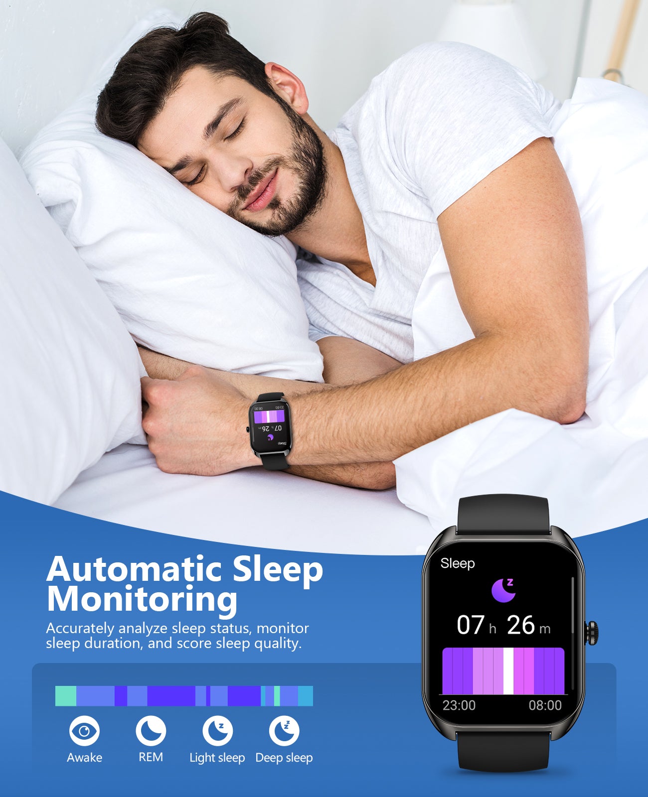 P113 Smart watch(Bluetooth Answer/Make Call), 2.02" Smartwatch with Blood Pressure Blood Oxygen Heart Rate Sleep Monitor