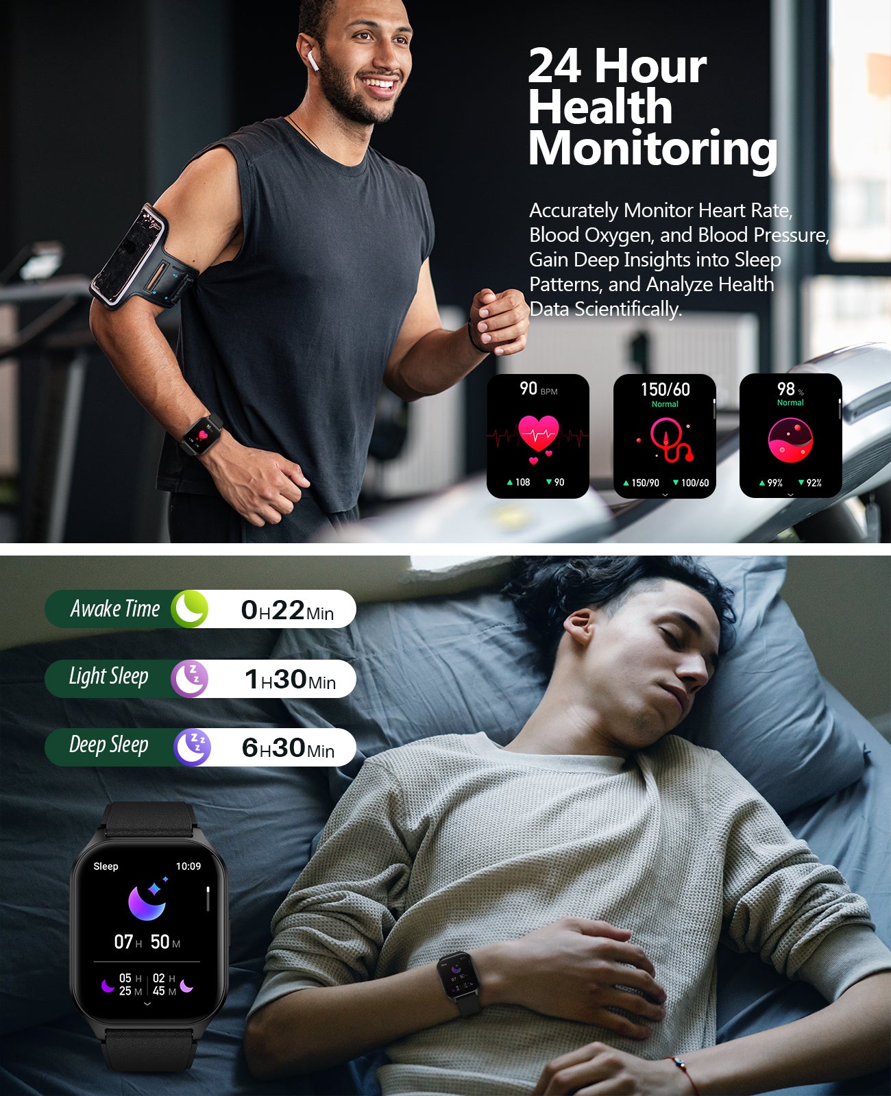 P109 2.06" Curved AMOLED Screen Smartwatch for Men Women, 100+ Sport Modes Fitness Tracker, Heart Rate Sleep SpO2 Monitor