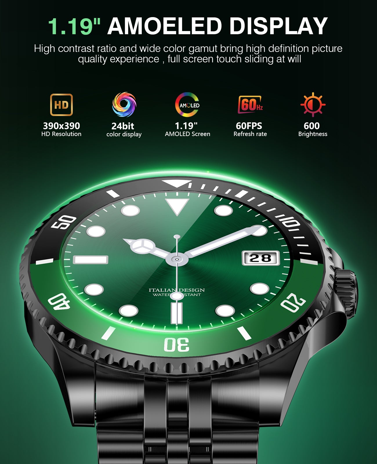 H66 2025 DA GPT Smart Watch for Men, Heart Rate, Blood Pressure, Blood Oxygen, Sleep Monitor, 107 Sports Modes, 1.19-inch AMOLED Display, Waterproof Round Watch, Compatible Android and iOS