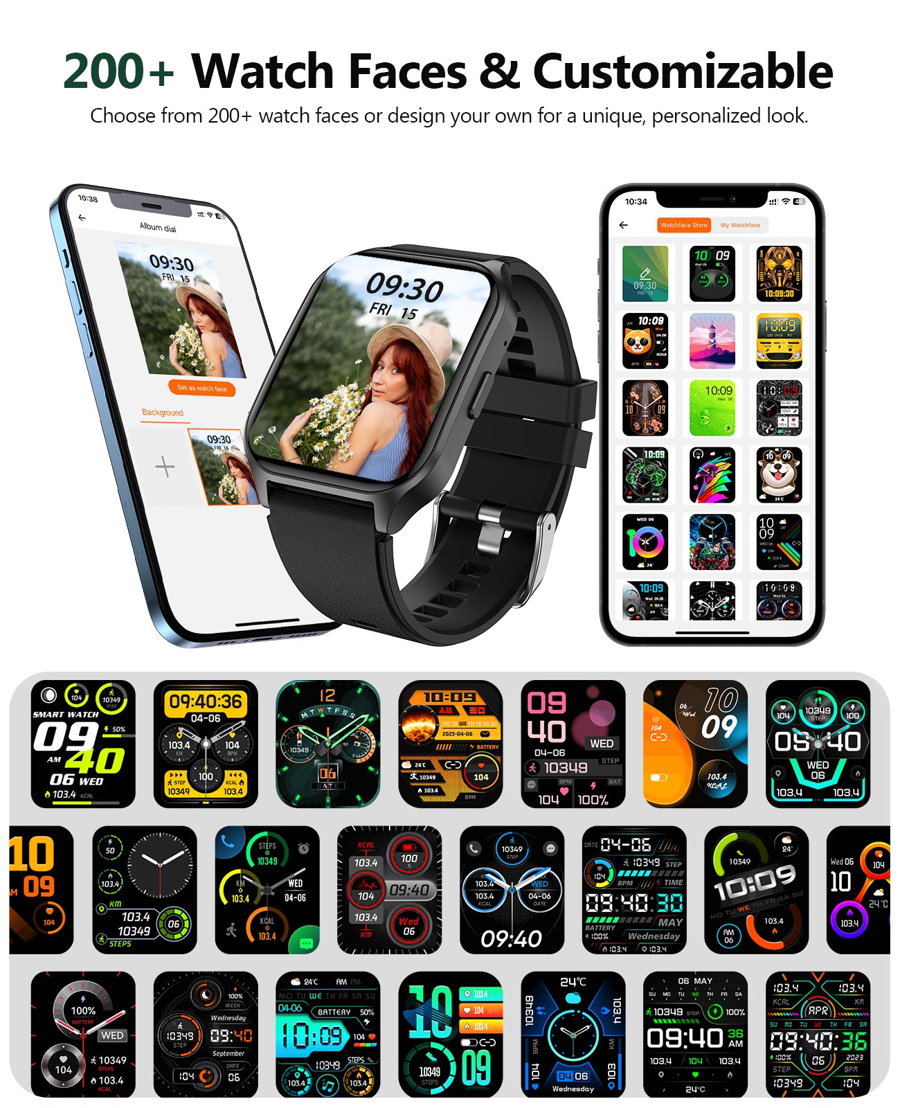 P109 2.06" Curved AMOLED Screen Smartwatch for Men Women, 100+ Sport Modes Fitness Tracker, Heart Rate Sleep SpO2 Monitor