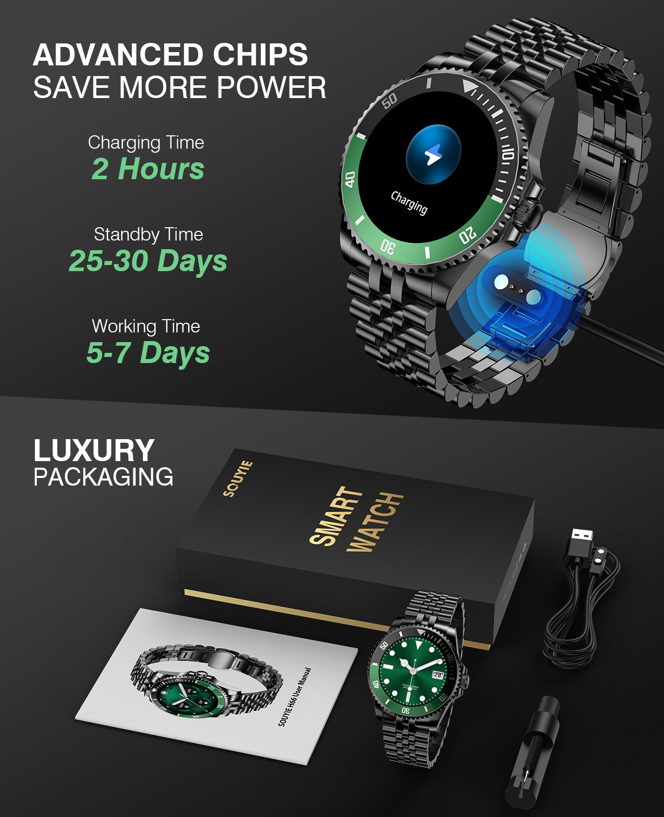 H66 2025 DA GPT Smart Watch for Men, Heart Rate, Blood Pressure, Blood Oxygen, Sleep Monitor, 107 Sports Modes, 1.19-inch AMOLED Display, Waterproof Round Watch, Compatible Android and iOS