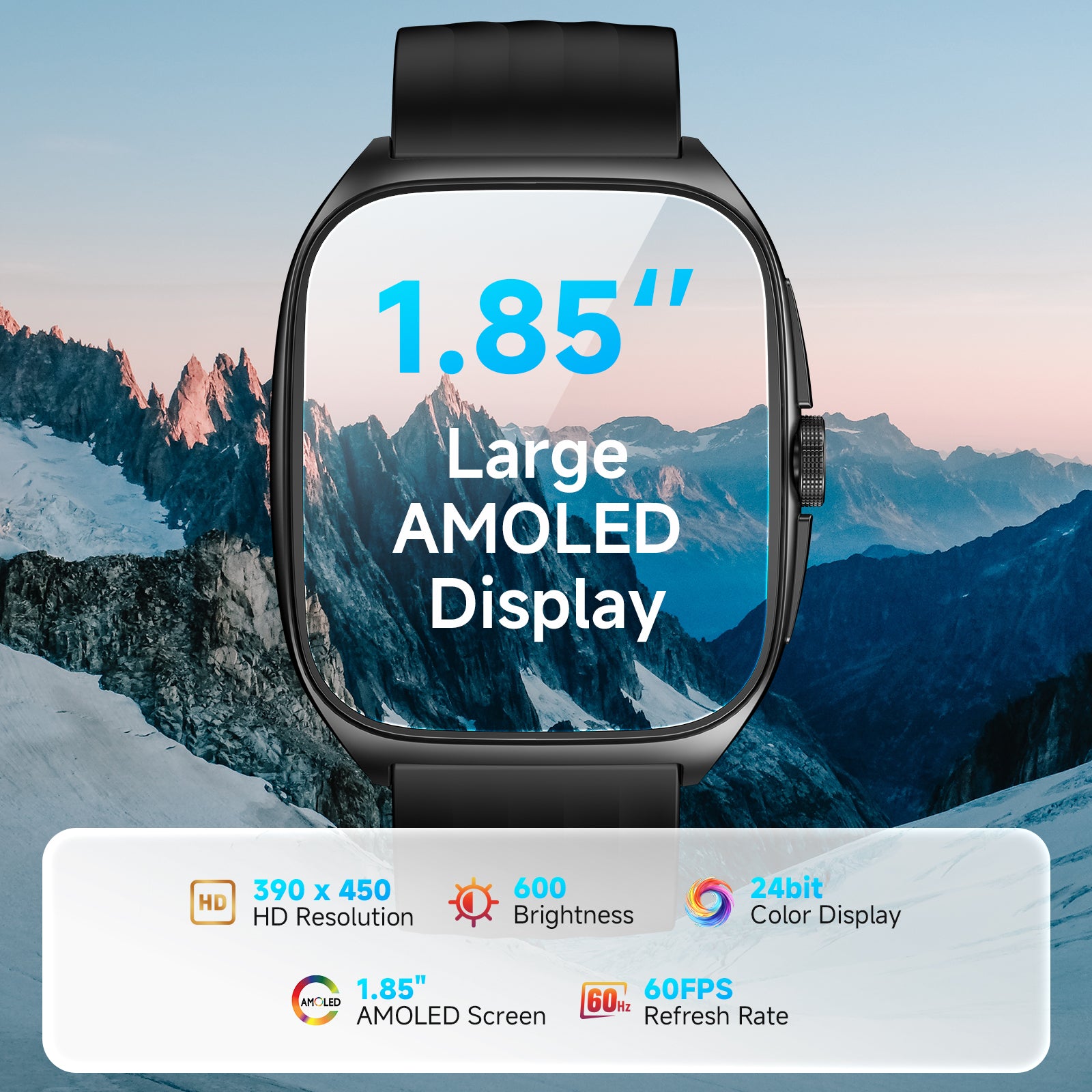 GTX19 Smart Watch with SOS, 1.85" AMOLED Display Fitness Tracker, Heart Rate Blood Oxygen Sleep Monitor for Men Women, IP68 Waterproof Sport Watch, Answer/Make Calls, Compatible with Android iPhone