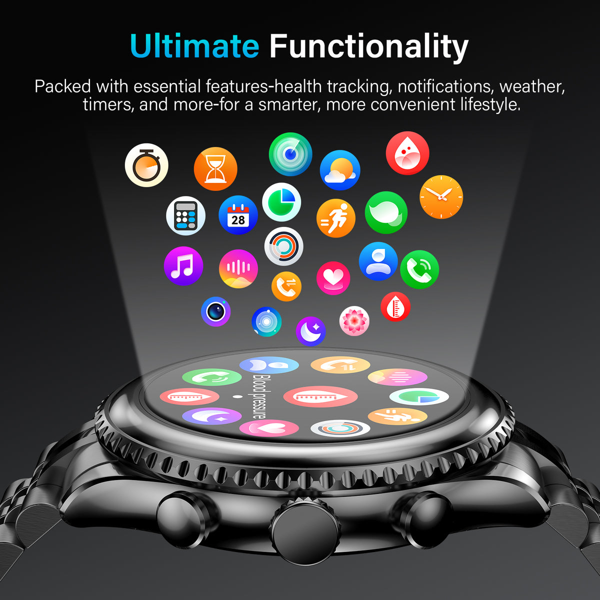 2026 Luxury Smart Watch for Men, Rotating Dial (Axe-Cut Bezel) Smartwatch, 1.32" AMOLED Display, Heart Rate, Blood Pressure, SpO2, Sleep Monitor, Stainless Steel Build, Compatible Android and iOS