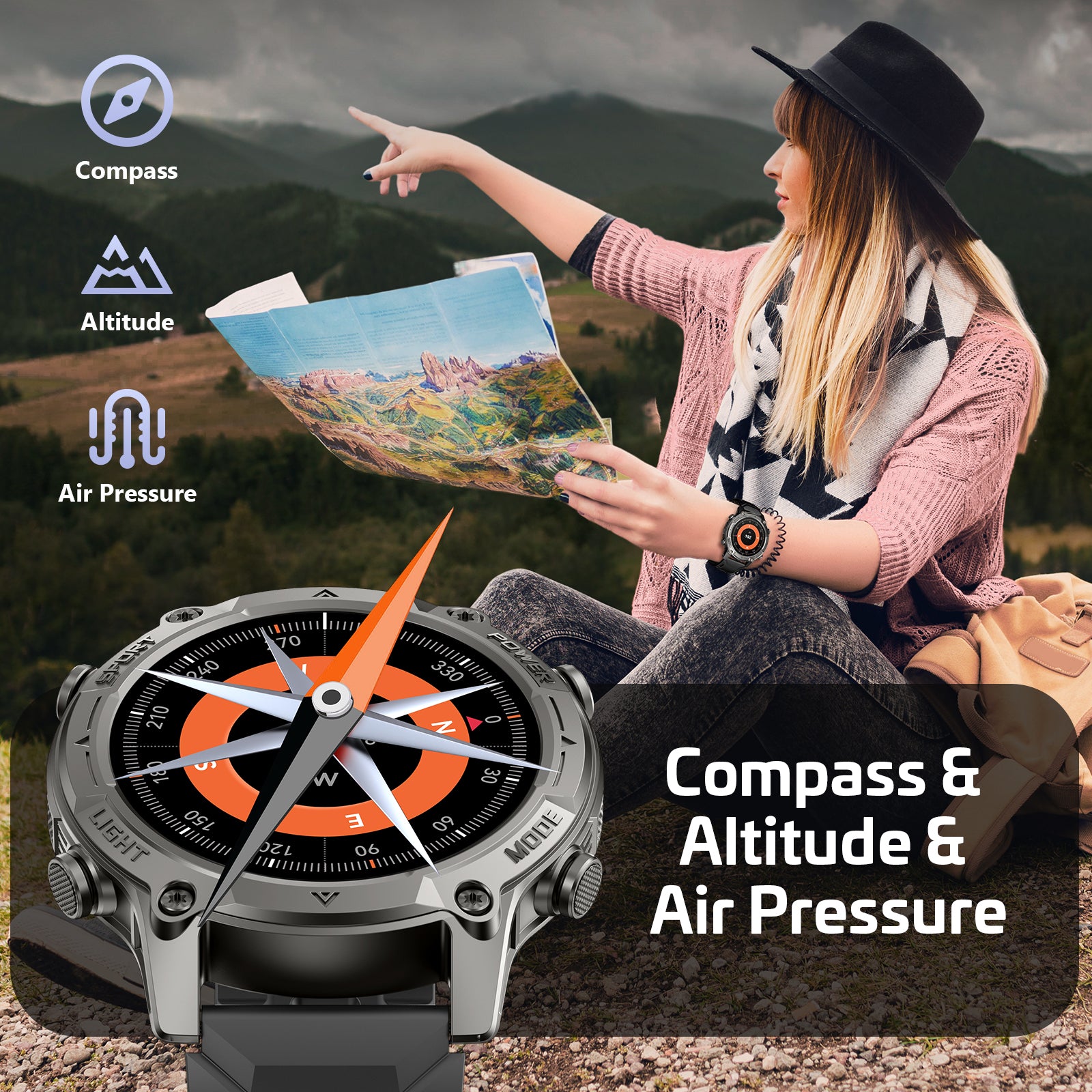 2026 AI Smart Watch with Standalone GPS & Offline Maps, 5ATM Waterproof, 1.43" AMOLED, 21-Day Battery, 178 Sports Modes, Compass, Heart Rate/SpO2/Stress/Sleep Monitor, for Android iOS Men Women Black
