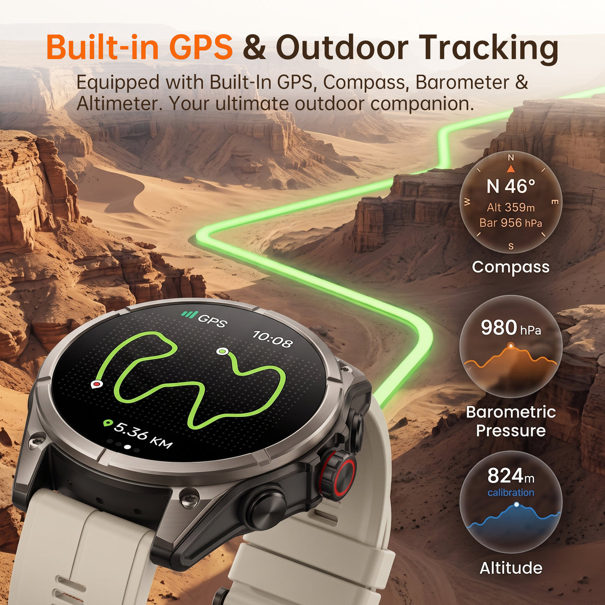 SOUYIE GPS Smart Watch for Men, 1.43" AMOLED Display Rugged Fitness Tracker