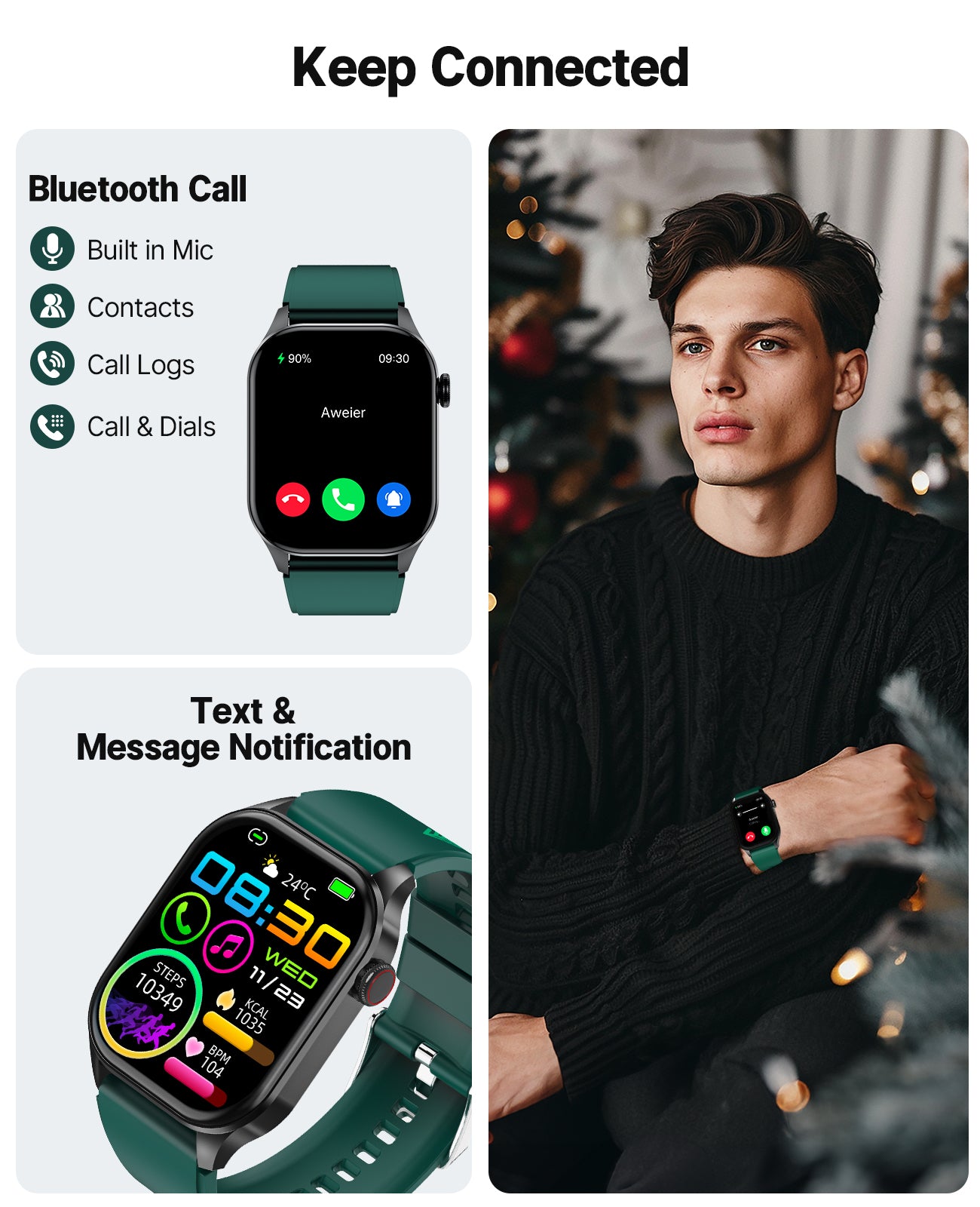 T98 Christmas Waterproof Smart Watch for Men Women , Fitness Tracker Watches for Android iOS