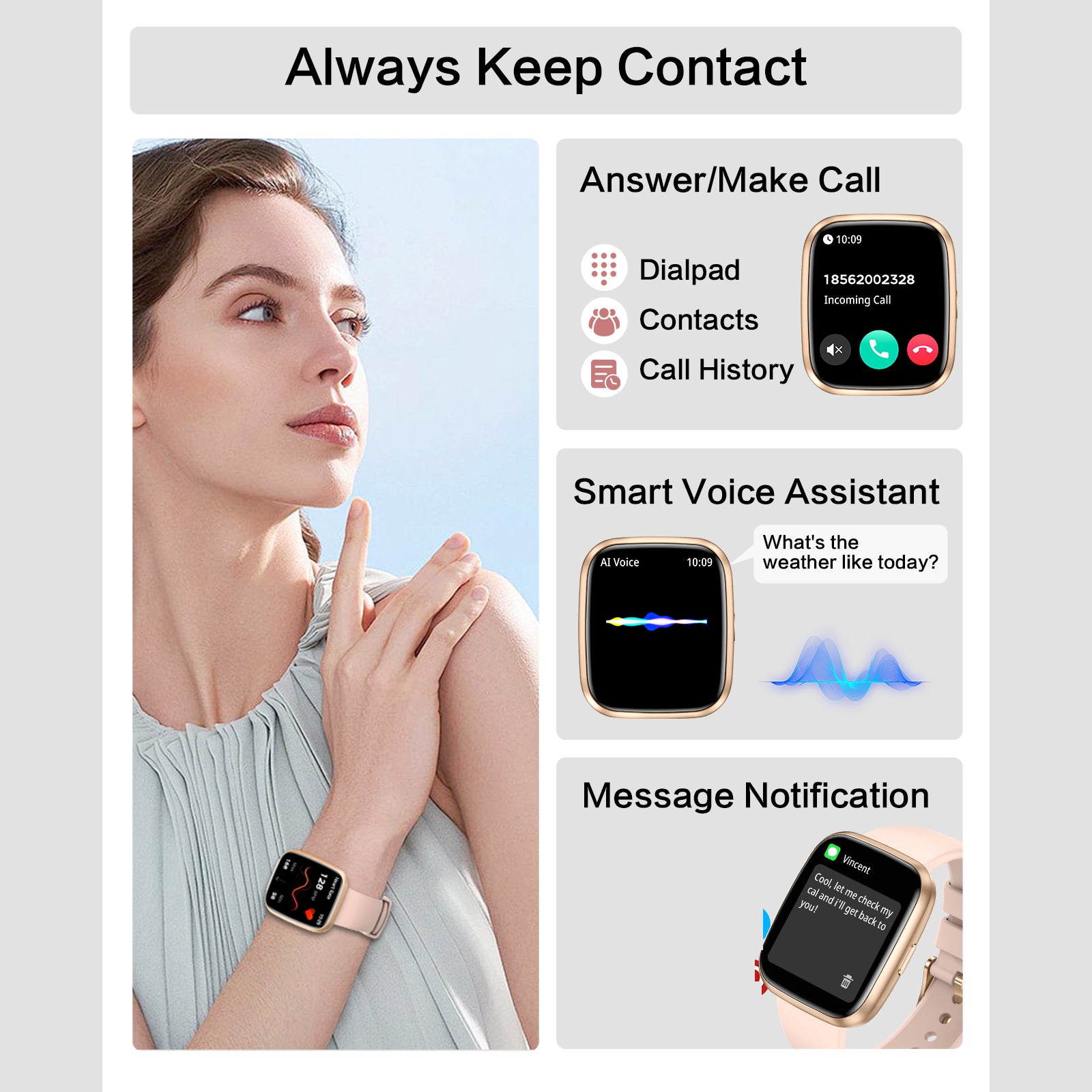 H52 Smart Watches for Men/Women, 1.75" Bluetooth Call, AI Voice Smartwatch, 24/7 Heart Rate Monitor, Blood Pressure/SpO2/Sleep Tracker, IP68 Waterproof, 100+ Sports Fitness Tracker for Android iOS