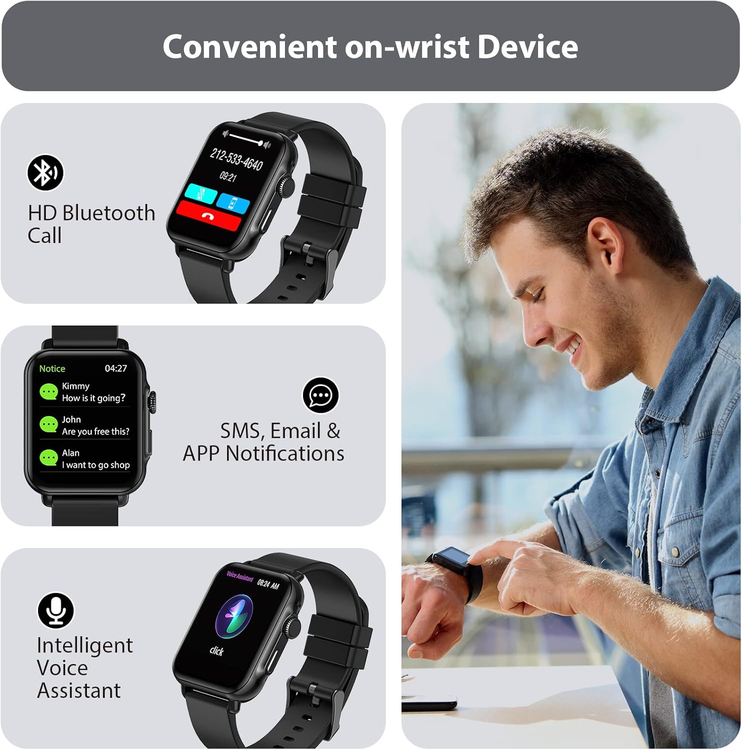 F13B Smart Watch for Men and Women, Blood Pressure Blood Oxygen Heart Rate Sleep Monitor, IP68 Waterproof Fitness Tracker