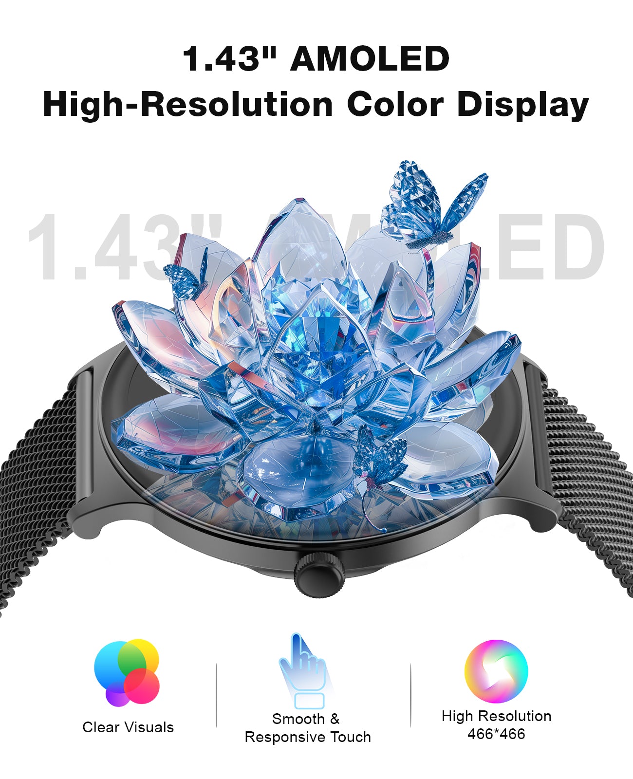 V89 2025 Smart Watches for Men Women, with Bluetooth Make/Answer Call, 1.43" AMOLED Display Fitness Tracker, Heart Rate/SpO2/Sleep Monitor, 100+ Sports Modes, IP67 Waterproof Smartwatch for Android iPhone