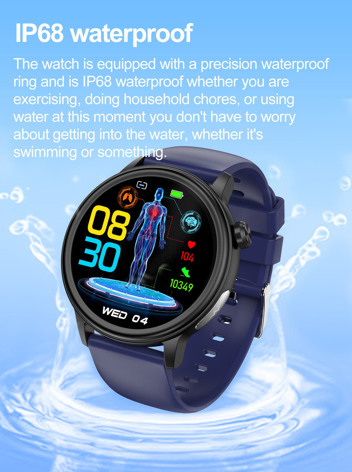ET470 ECG Smart Watch, 1.39-Inch High-Resolution Screen Touch Electrocardiogram Blood Glucose BMI Body Fat Sports Measurement Watches