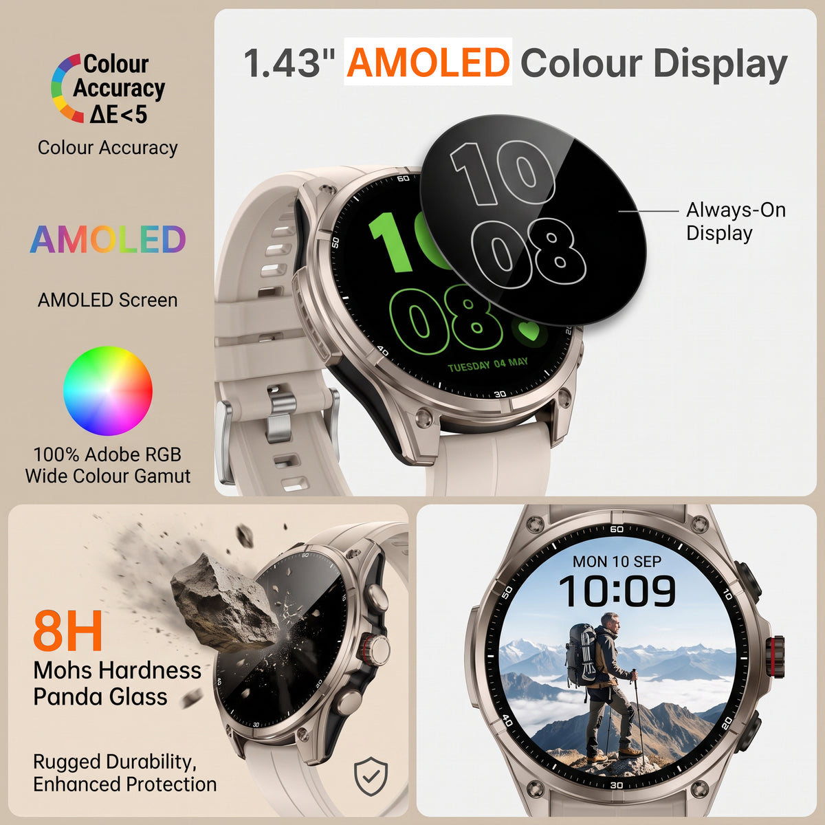 SOUYIE GPS Smart Watch for Men, 1.43" AMOLED Display Rugged Fitness Tracker