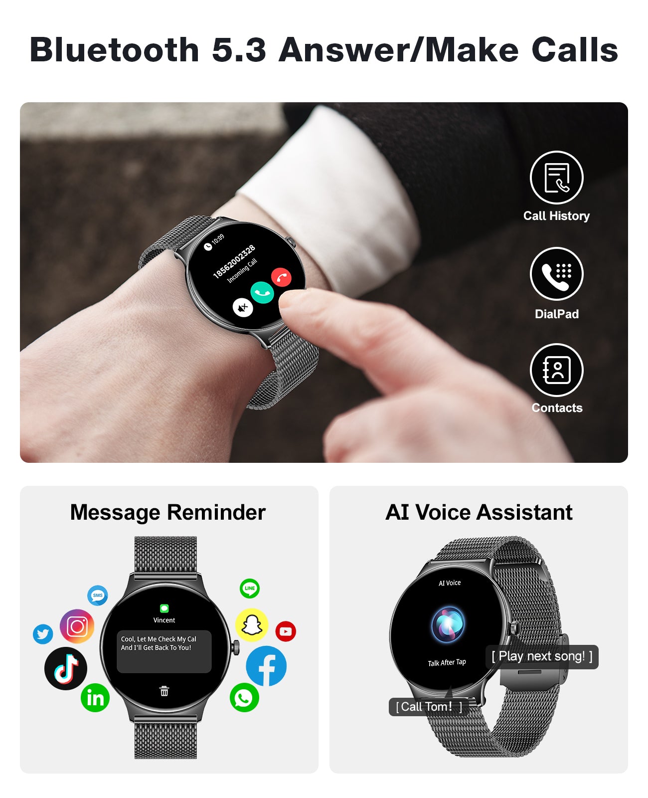 V89 2025 Smart Watches for Men Women, with Bluetooth Make/Answer Call, 1.43" AMOLED Display Fitness Tracker, Heart Rate/SpO2/Sleep Monitor, 100+ Sports Modes, IP67 Waterproof Smartwatch for Android iPhone