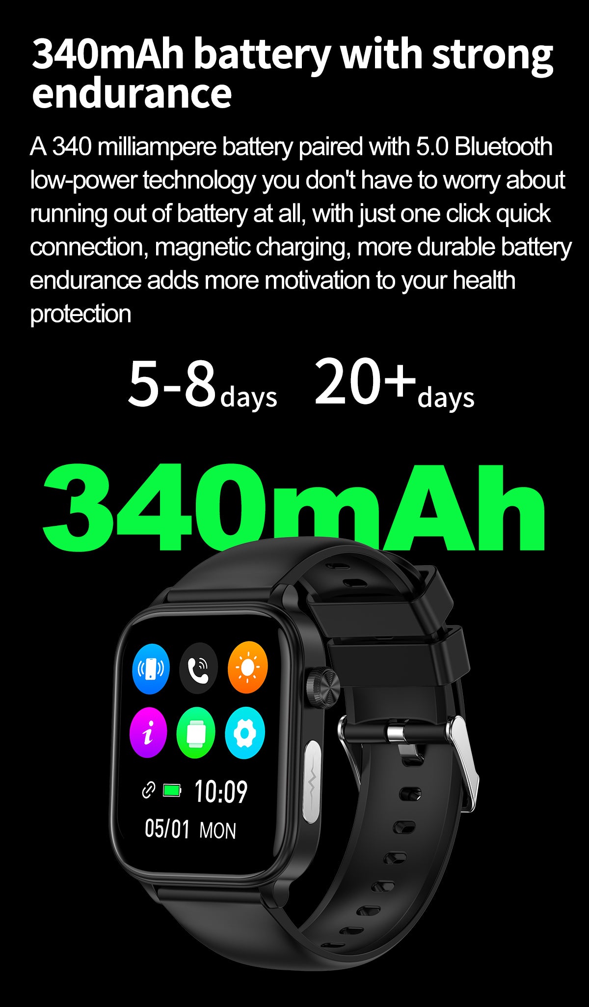 ET570 Electrocardiogram Smart Watch (Answer/Make Call), 1.96 Inch Full Touch Screen Blood Glucose  Measurement Sos Emergency Call Sports Watches