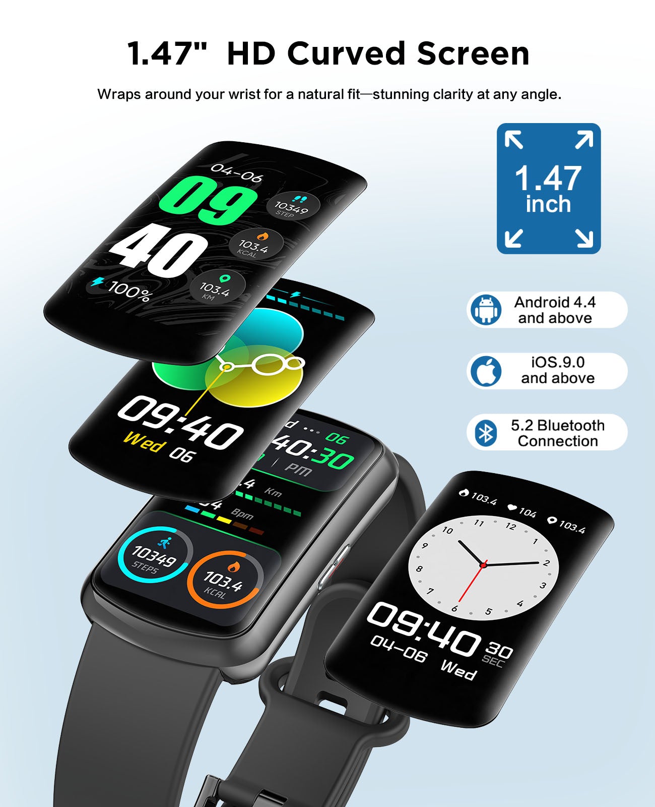 H95 SOUYIE 2026 Smart Watch Fitness Trackers for Women, 1.47″ HD Curved Screen, 24/7 Health Monitor, Sleep Tracker, 110+ Sports Modes Pedometer Step Tracker, Waterproof Activity Tracker for Android iOS