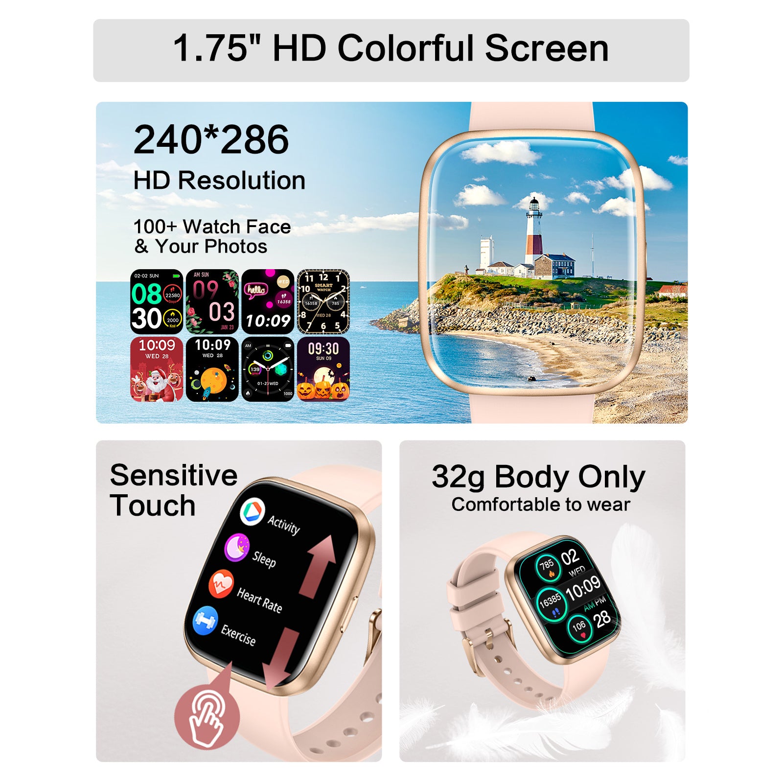 H52 Smart Watches for Men/Women, 1.75" Bluetooth Call, AI Voice Smartwatch, 24/7 Heart Rate Monitor, Blood Pressure/SpO2/Sleep Tracker, IP68 Waterproof, 100+ Sports Fitness Tracker for Android iOS