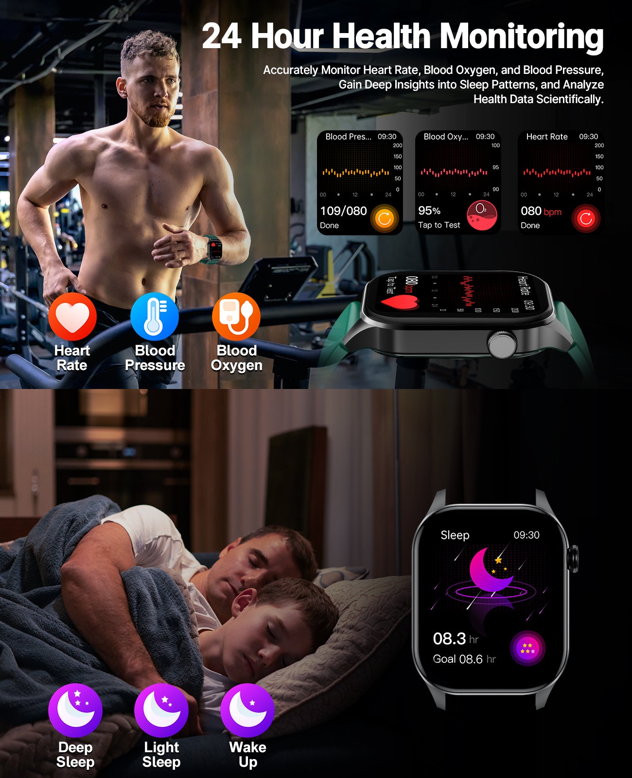 T98 Christmas Waterproof Smart Watch for Men Women , Fitness Tracker Watches for Android iOS