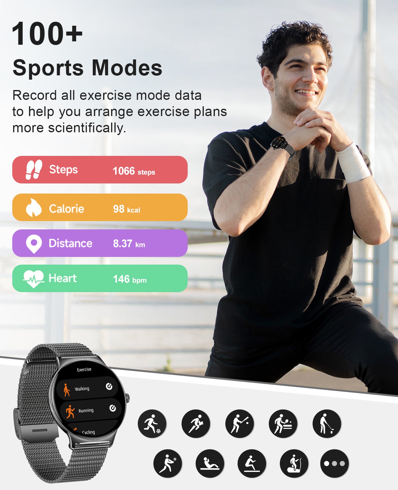 V89 2025 Smart Watches for Men Women, with Bluetooth Make/Answer Call, 1.43" AMOLED Display Fitness Tracker, Heart Rate/SpO2/Sleep Monitor, 100+ Sports Modes, IP67 Waterproof Smartwatch for Android iPhone