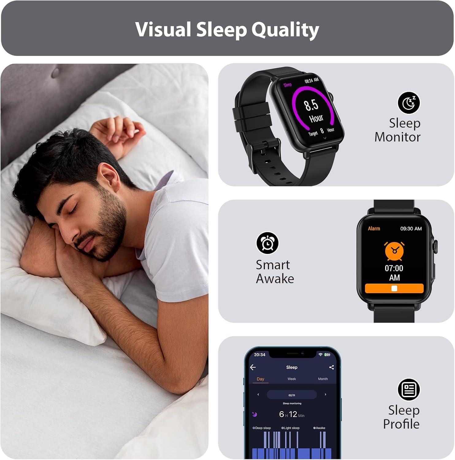 F13B Smart Watch for Men and Women, Blood Pressure Blood Oxygen Heart Rate Sleep Monitor, IP68 Waterproof Fitness Tracker