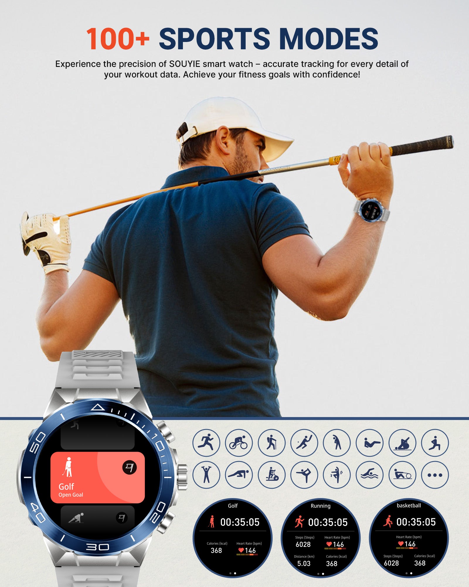 H33 Men's Smart Watch (Answer/Make Calls),107 Sports Modes, Sleep Heart Rate Blood Oxygen Blood Pressure Monitor