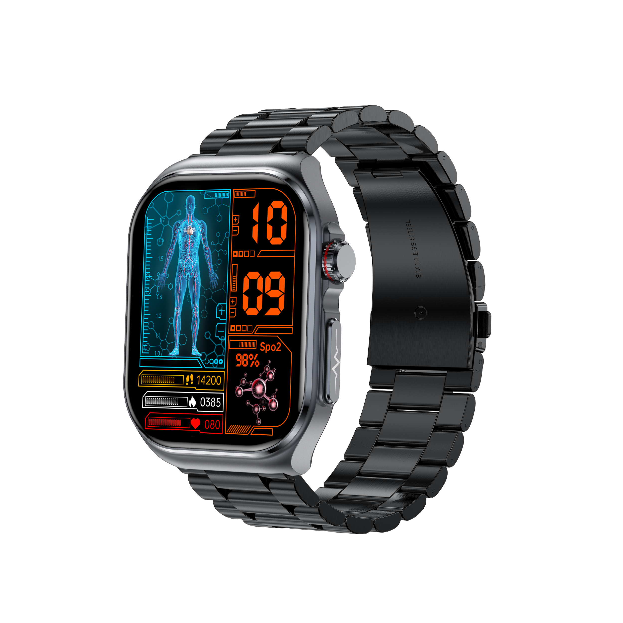 ET585 2.04 inch AMOLED Sports Smart Watch with Blood Sugar Monitoring,Ecg, Sos Emergency Call blood oxygen monitoring Smartwatch