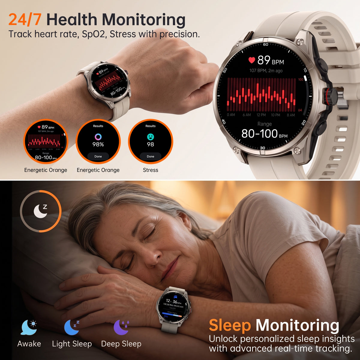 SOUYIE GPS Smart Watch for Men, 1.43" AMOLED Display Rugged Fitness Tracker