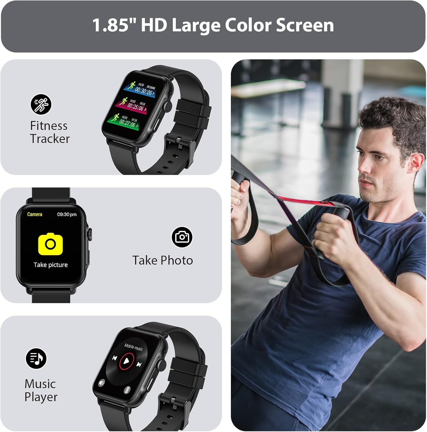 F13B Smart Watch for Men and Women, Blood Pressure Blood Oxygen Heart Rate Sleep Monitor, IP68 Waterproof Fitness Tracker