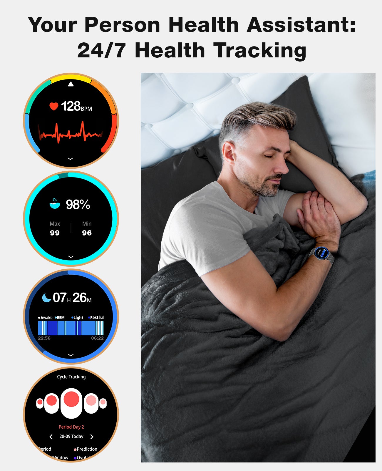 V89 2025 Smart Watches for Men Women, with Bluetooth Make/Answer Call, 1.43" AMOLED Display Fitness Tracker, Heart Rate/SpO2/Sleep Monitor, 100+ Sports Modes, IP67 Waterproof Smartwatch for Android iPhone